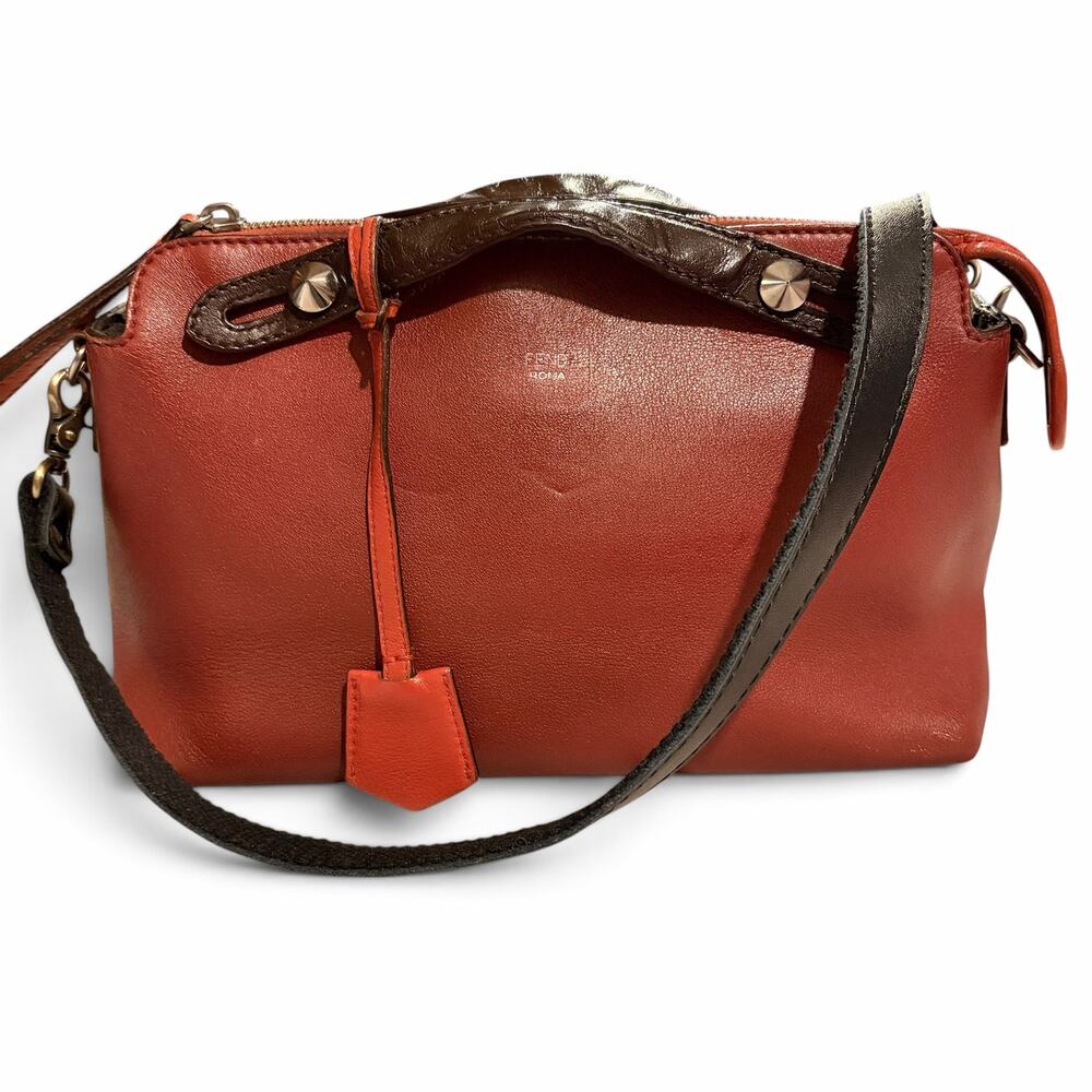 Fendi By The Way Oxblood Red Leather Boston Top Handle Shoulder Bag w/ COA